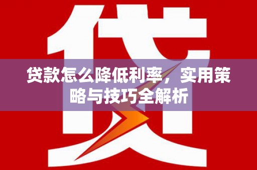 武昌贷款怎么降低利率，实用策略与技巧全解析